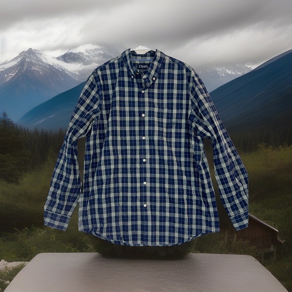 CHAPS Easy Care Long Sleeve Shirt Men's Sz XL Pocket, Logo, Blue, Green, White